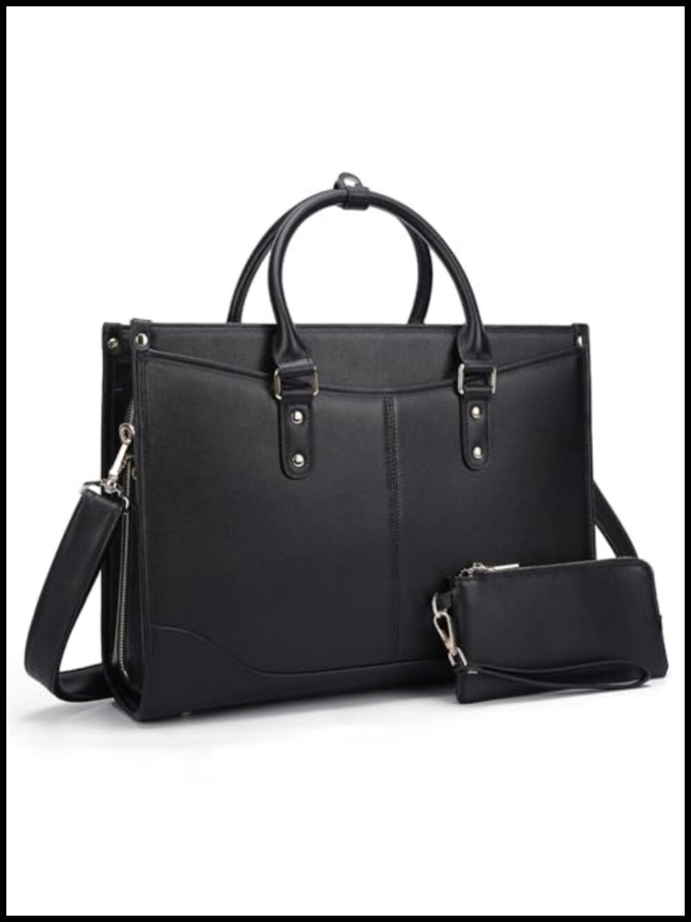 Genuine Leather 15.6" Laptop Tote Briefcase Bag with Clutch